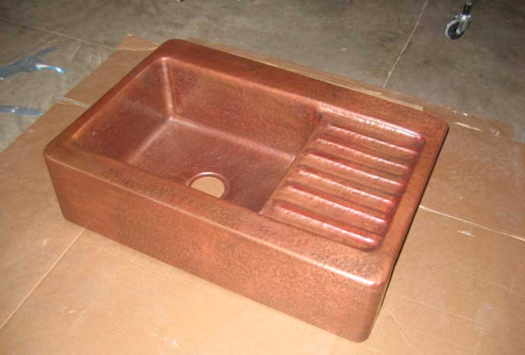 Mountain Rustic Copper Sinks Farm Front with Drain Board