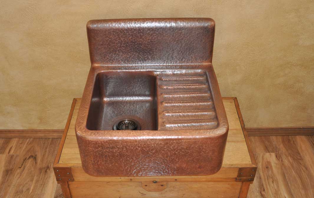 Handmade Custom Copper Bar Prep High Back Sink
