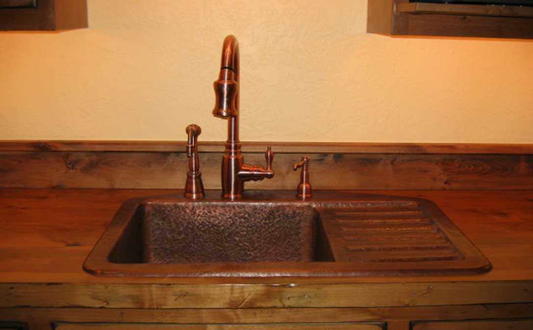 Rustic Hand Hammered Copper Sink With Drain Board