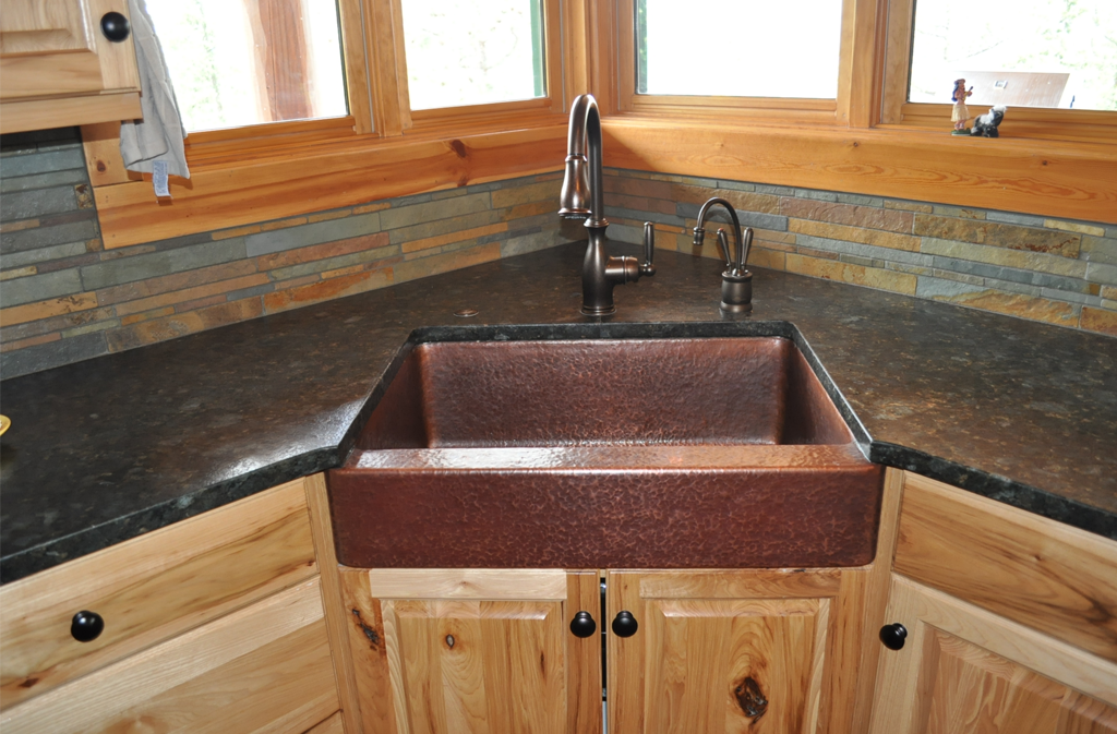 Black Corner Kitchen Sink Mountain Rustic Copper Farm Sink  Single Basin