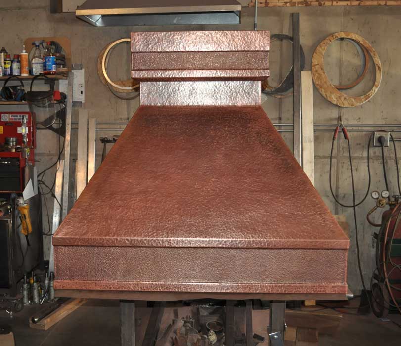 Hand Crafted Copper Range Hood Trout Meadows with Square Copper Crown