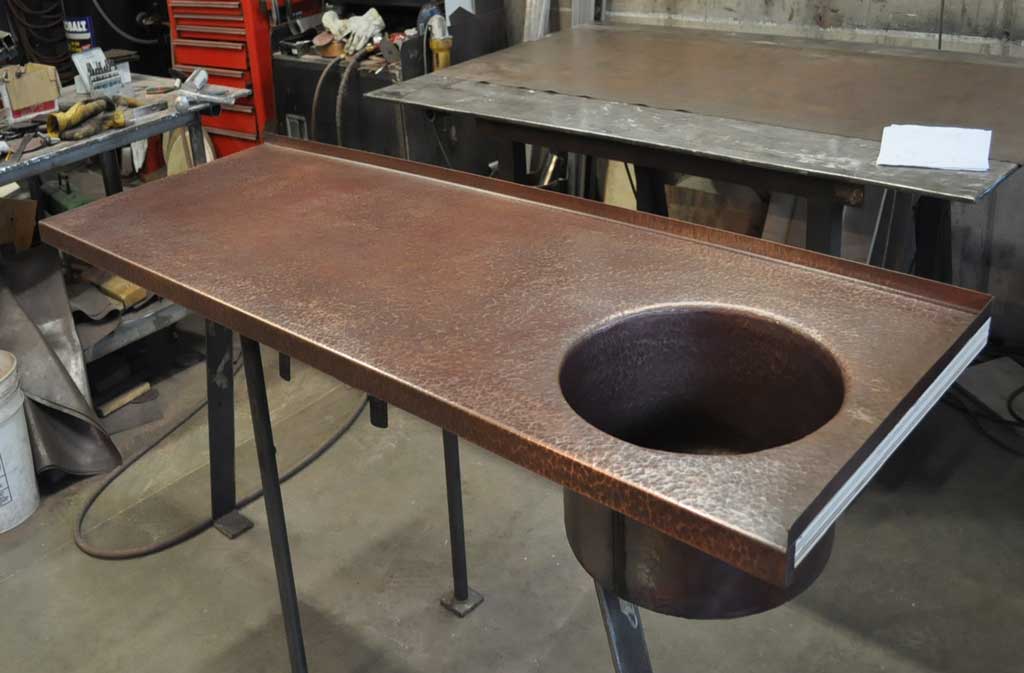 Antique Copper Hand Hammered Round Bar Sink Integrated Counter top