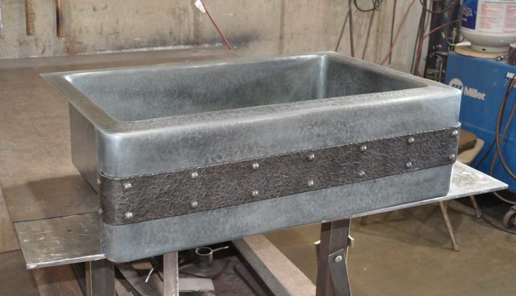 hammered zinc kitchen sink