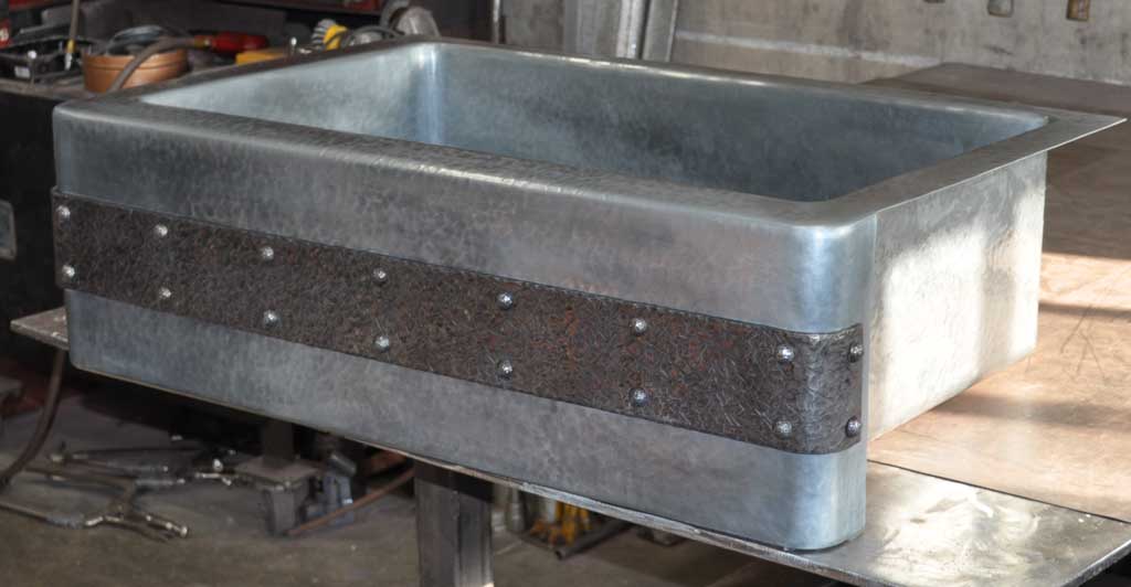 hammered zinc kitchen sink