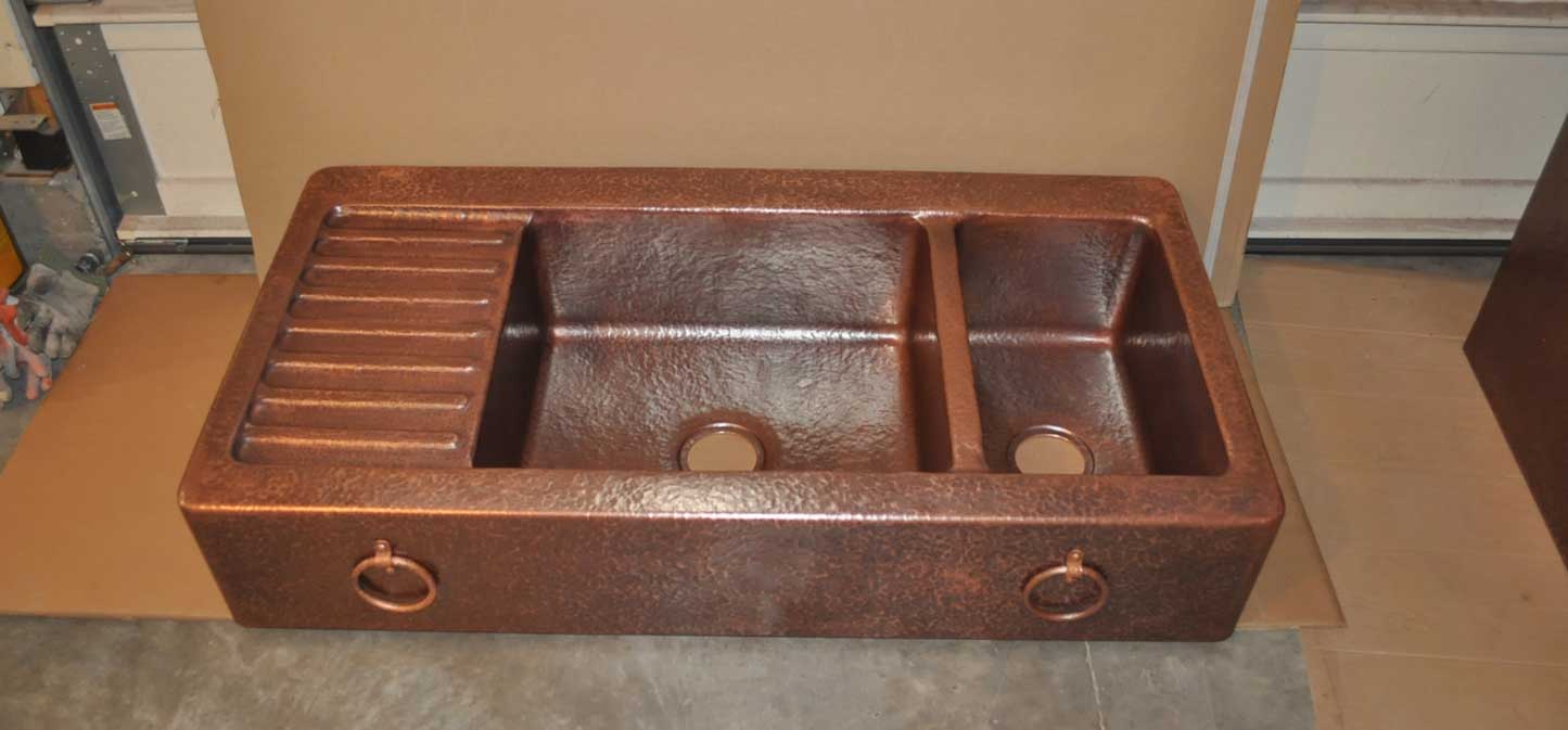 Copper Sink Farm Front with Rings-Mountain Rustic Double Basin Drain ...