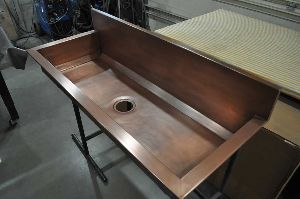 copper trough sink kitchen